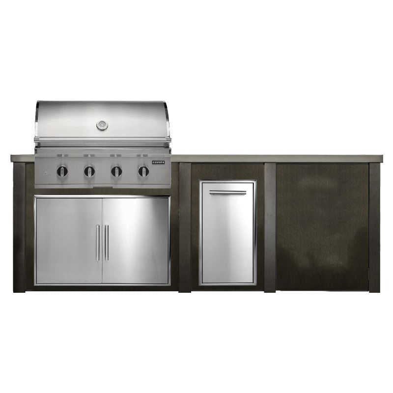Haven Outdoor 8 Ft Outdoor Kitchen Island w/ Coyote 36" CL Series Grill, Double Door, & Trash Drawer in Bronze