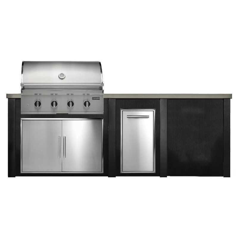 Haven 8 Ft. Outdoor Kitchen Island w/ Coyote CL-Series 36-Inch Grill, 36-Inch Double Door, & Trash Center - Brushed Black