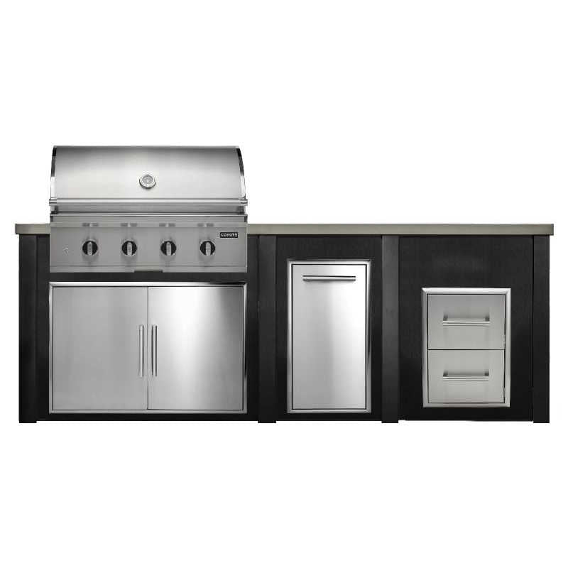 Haven 8 Ft. Outdoor Kitchen Island w/ Coyote CL 36-Inch Grill, 36-Inch Double Door, Trash Center & Double Drawer - Brushed Black