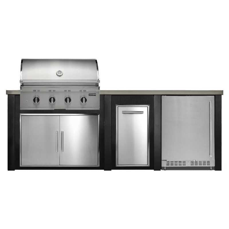 Haven 8 Ft. Outdoor Kitchen Island w/ Coyote CL-Series 36-Inch Grill, 36-Inch Double Door, Trash Center & 24-Inch Refrigerator - Brushed Black