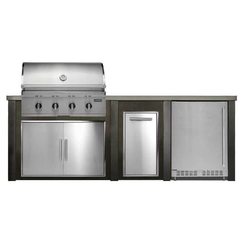 Haven 8 Ft. Outdoor Kitchen Island w/ Coyote CL-Series 36-Inch Grill, 36-Inch Double Door, Trash Center & 24-Inch Refrigerator - Antique Bronze