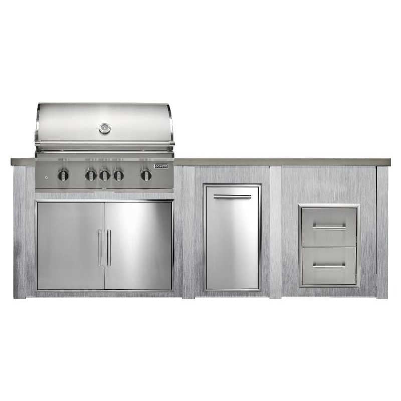 Haven 8 Ft. Outdoor Kitchen Island w/ Coyote SL Series 36-Inch Grill, 36-Inch Double Door, Trash Center & Double Drawer - Harbor Gray