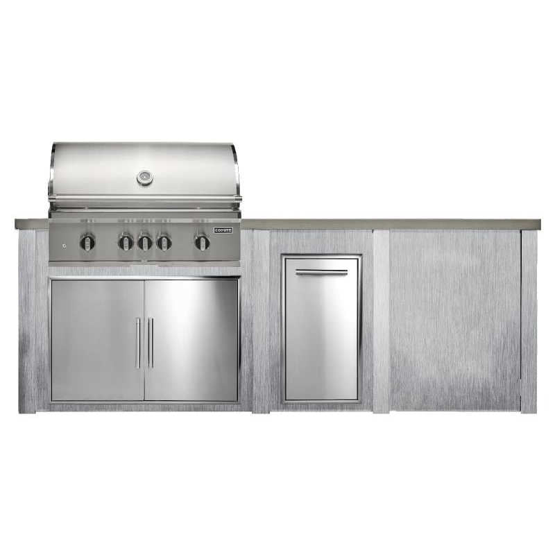 Haven 8 Ft. Outdoor Kitchen Island w/ Coyote SL-Series 36-Inch Grill, 36-Inch Double Door, & Trash Center - Harbor Gray