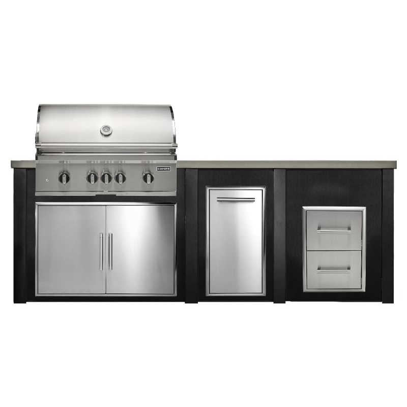 Haven 8 Ft. Outdoor Kitchen Island w/ Coyote SL 36-Inch Grill, 36-Inch Double Door, Trash Center & Double Drawer - Brushed Black