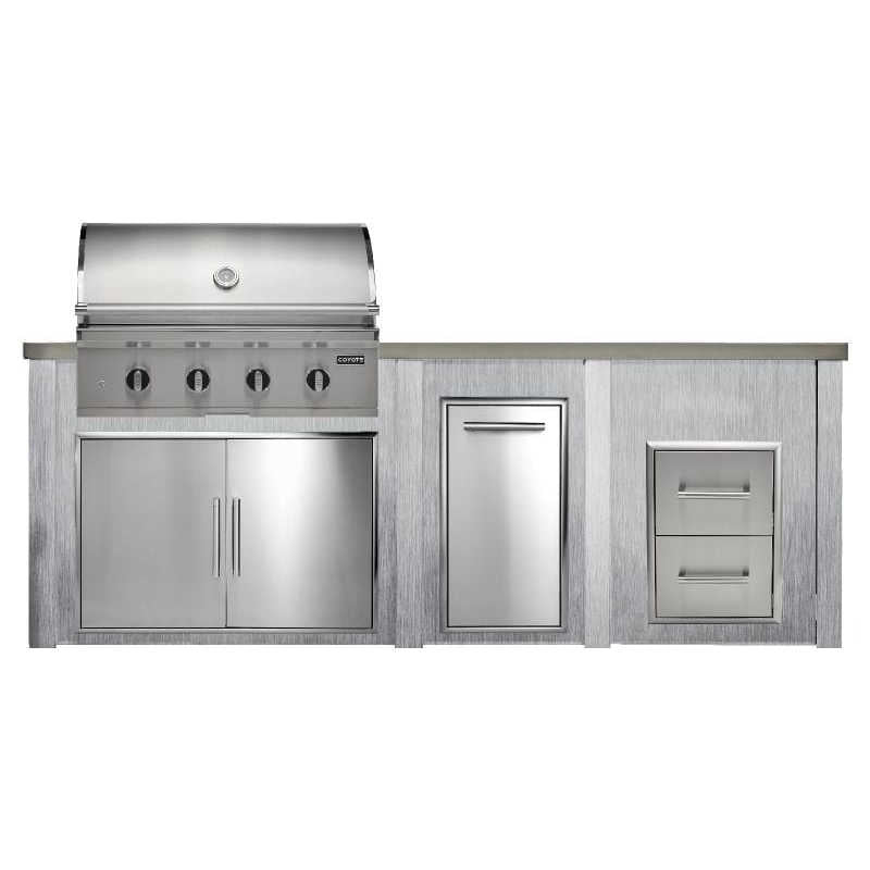 Haven 8 Ft. Outdoor Kitchen Island w/ Coyote CL Series 36-Inch Grill, 36-Inch Double Door, Trash Center & Double Drawer - Harbor Gray