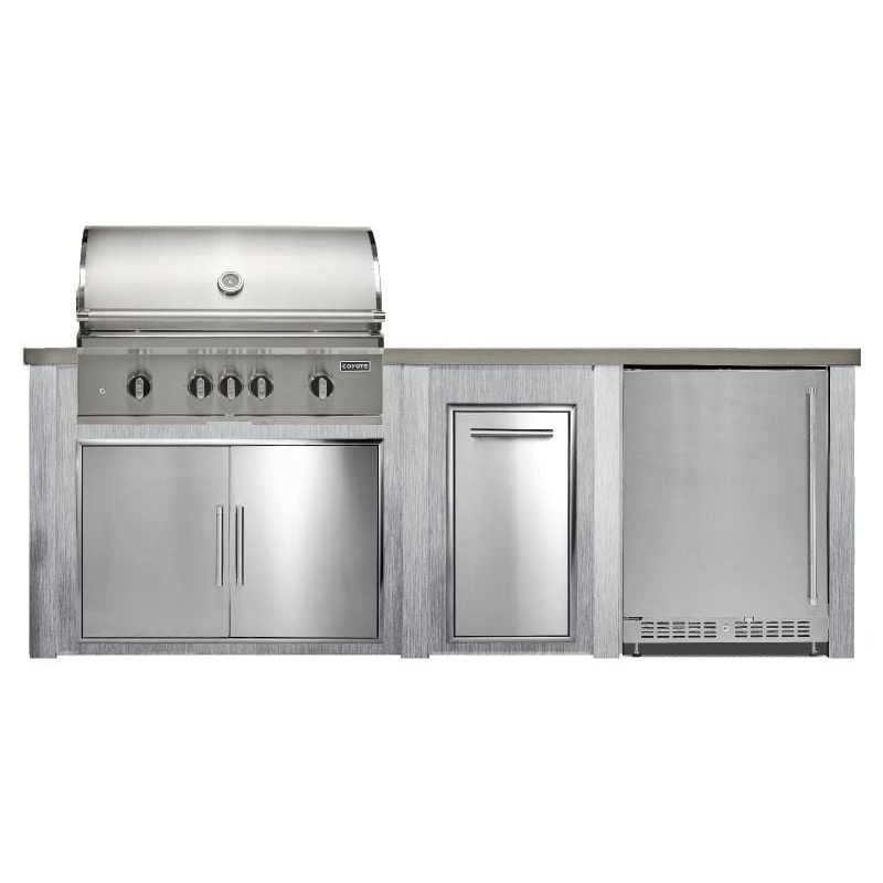 Haven 8 Ft. Outdoor Kitchen Island w/ Coyote SL-Series 36-Inch Grill, 36-Inch Double Door, Trash Center & 24-Inch Refrigerator - Harbor Gray