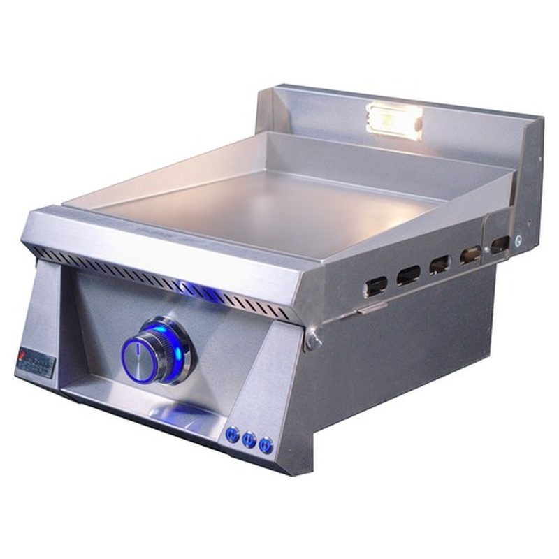 Le Griddle Pro Series 40 Blue LED Knobs OFF Position Angle View Night Shot — OML40P3