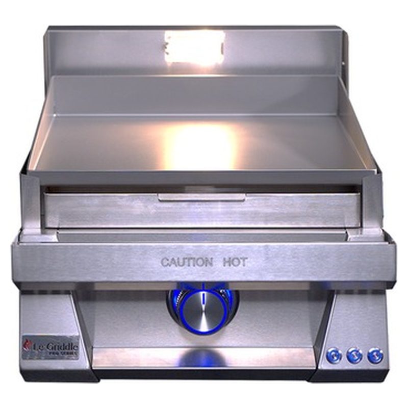Le Griddle Pro Series 40 Stainless Steel Lid Closed Blue LED Knobs View — OML40P3