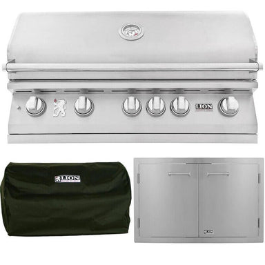 Lion 3-Piece L60000 32-Inch 4-Burner Gas Grill Outdoor Kitchen Package — Grill, Access Door, and Grill Cover
