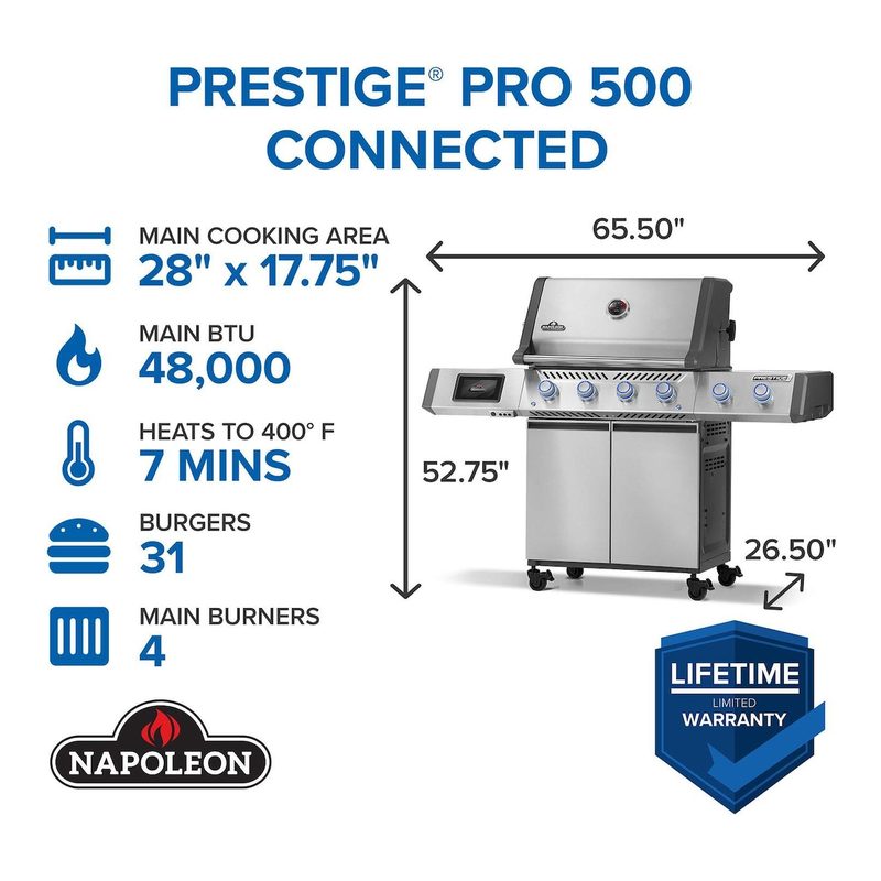 Napoleon Prestige PRO 500 Rotisserie Kit in Use with Rear Infrared Burner