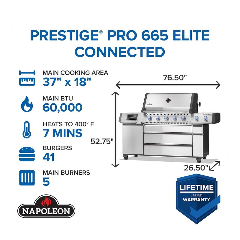 Napoleon Prestige PRO 665 Elite Gas Grill Dimensions and Specifications