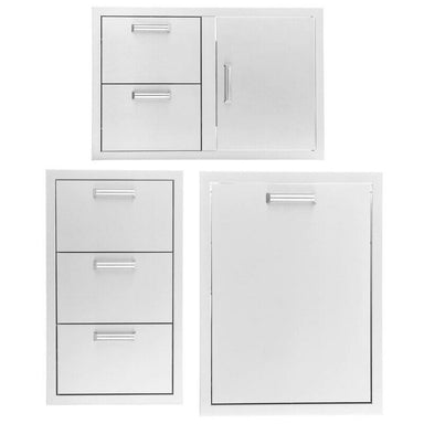 PCM 3-Piece Outdoor Kitchen Storage Package with Contempo Handles | 3-Piece 32" Door & Drawer Combo + Triple Drawer + Single Door | 304 Stainless Steel