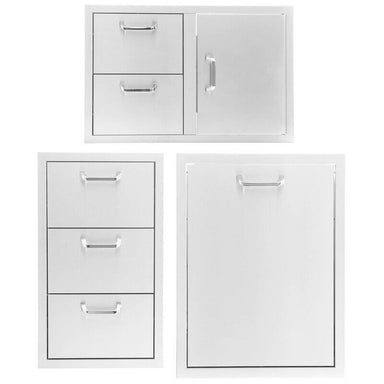 PCM 3-Piece Outdoor Kitchen Storage Package with Traditional Handles | 3-Piece 32" Door & Drawer Combo + Triple Drawer + Single Door | Made in USA, 304 Stainless Steel