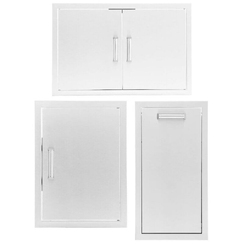 PCM 3-Piece Outdoor Kitchen Storage Package with Contempo Handles | 3-Piece 32" Double Door + Single Door + Propane Tank Drawer | 304 Stainless Steel