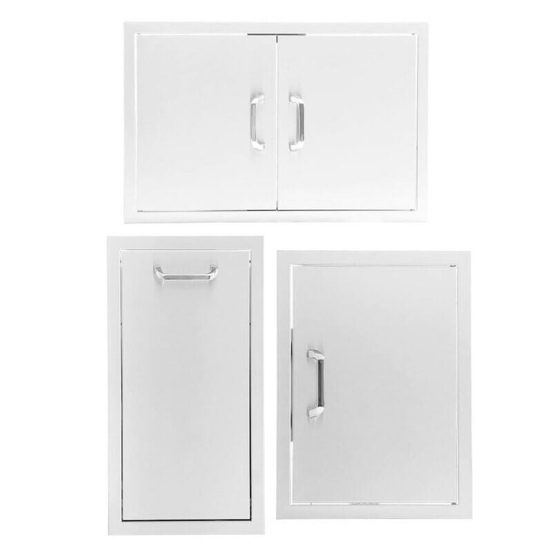 PCM 3-Piece Outdoor Kitchen Storage Package with Traditional Handles | 3-Piece 32" Double Door + Single Door + Propane Tank Drawer | Made in USA, 304 Stainless Steel