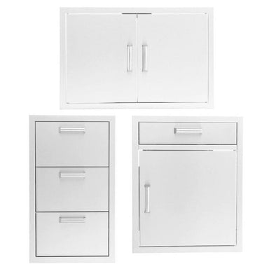 PCM 3-Piece Outdoor Kitchen Storage Package with Contempo Handles | 3-Piece 32" Double Door + Triple Drawer + Door & Drawer Combo | 304 Stainless Steel