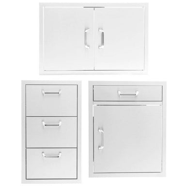 PCM 3-Piece Outdoor Kitchen Storage Package with Traditional Handles | 3-Piece 32" Double Door + Triple Drawer + Door & Drawer Combo | Made in USA, 304 Stainless Steel