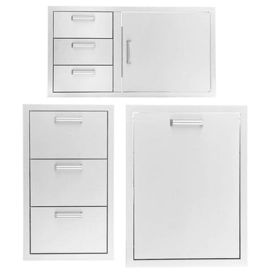 PCM 3-Piece Outdoor Kitchen Storage Package with Contempo Handles | 3-Piece 39" Door & Triple Drawer Combo + Triple Drawer + Single Door | 304 Stainless Steel