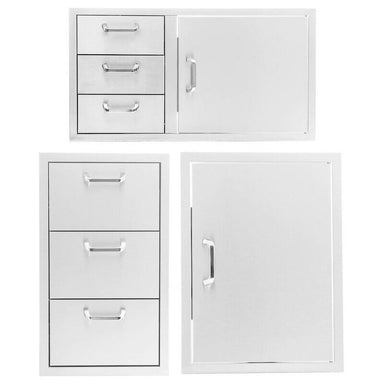 PCM 3-Piece Outdoor Kitchen Storage Package with Traditional Handles | 3-Piece 39" Door & Triple Drawer Combo + Triple Drawer + Single Door | Made in USA, 304 Stainless Steel