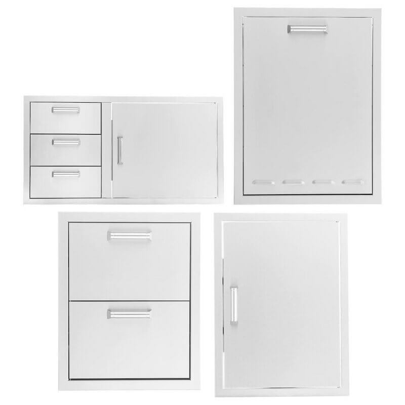 PCM 4-Piece Outdoor Kitchen Storage Package with Contempo Handles | 4-Piece 39" Door & Triple Drawer Combo + Double Drawer + Propane Door | 304 Stainless Steel