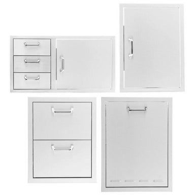 PCM 4-Piece Outdoor Kitchen Storage Package with Traditional Handles | 4-Piece 39" Door & Triple Drawer Combo + Double Drawer + Propane Door | Made in USA, 304 Stainless Steel