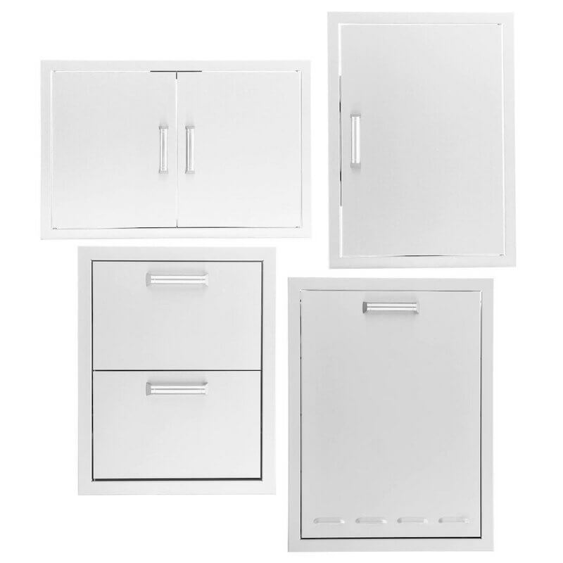 PCM 4-Piece Outdoor Kitchen Storage Package with Contempo Handles | 4-Piece 32" Double Door + Single Door + Double Drawer + Propane Door | 304 Stainless Steel