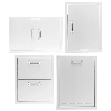 PCM 4-Piece Outdoor Kitchen Storage Package with Traditional Handles | 4-Piece 32" Double Door + Single Door + Double Drawer + Propane Door | Made in USA, 304 Stainless Steel