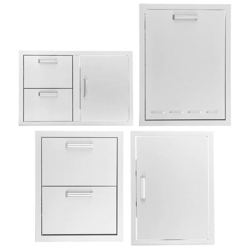 PCM 4-Piece Outdoor Kitchen Storage Package with Contempo Handles | 4-Piece 32" Door & Drawer Combo + Single Door + Double Drawer + Propane Door | 304 Stainless Steel
