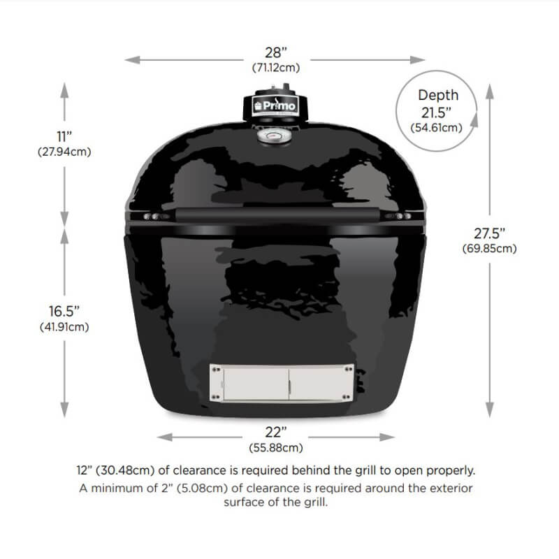 Primo Oval XL 400 Ceramic Kamado Grill | Grill Head Dimensions