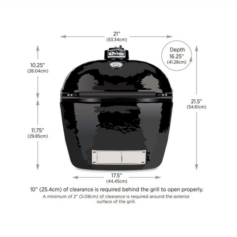 Primo All-In-One Oval Junior 200 Ceramic Kamado Grill | Dimensions