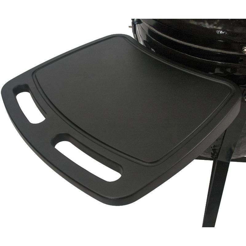 Primo PGCJRC All-In-One Oval Junior 200 Ceramic Kamado Grill With Cradle, Side Shelves And Stainless Steel Grates - Side Shelf Close Up