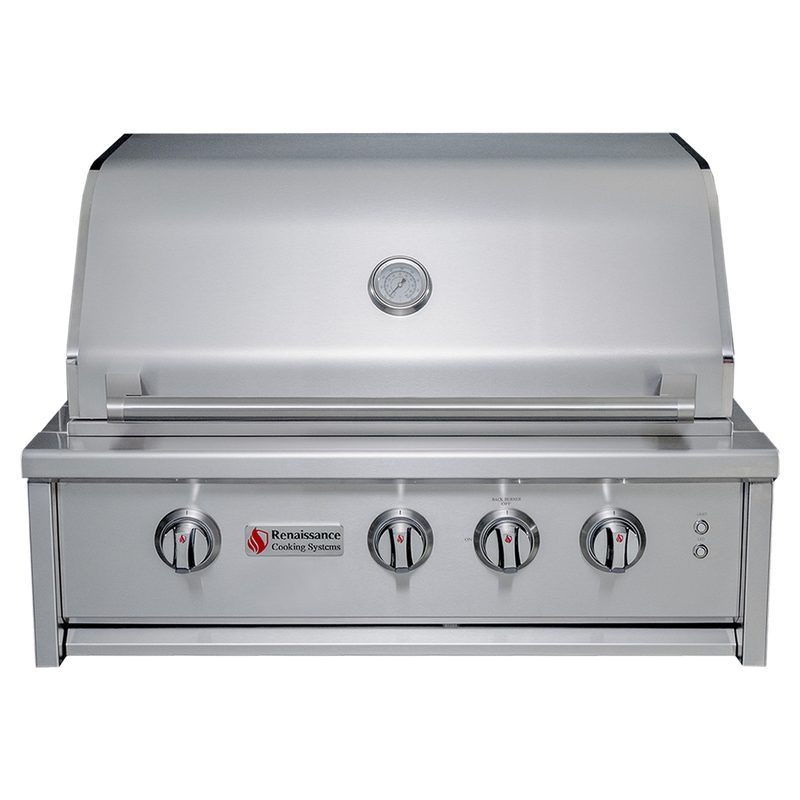 RCS 30-Inch Cutlass Elite Built-In Gas Grill CEG30 Closed Hood Red LED Knobs