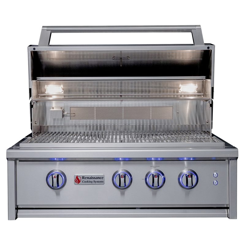 RCS 30-Inch Cutlass Elite Built-In Gas Grill CEG30 Open Hood Blue LED Knobs