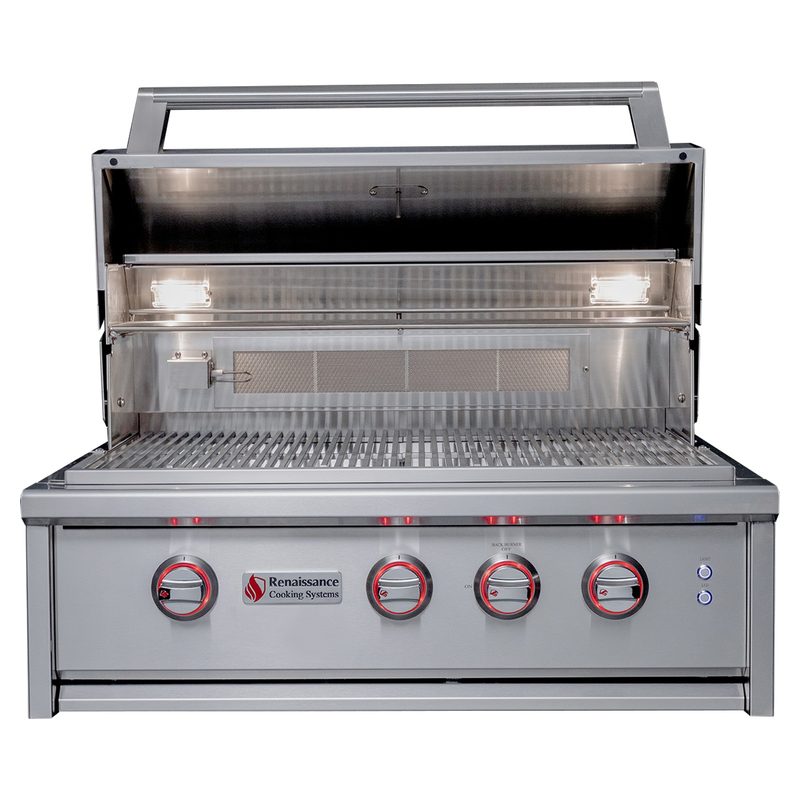 RCS 30-Inch Cutlass Elite Built-In Gas Grill CEG30 Open Hood Red LED Knobs
