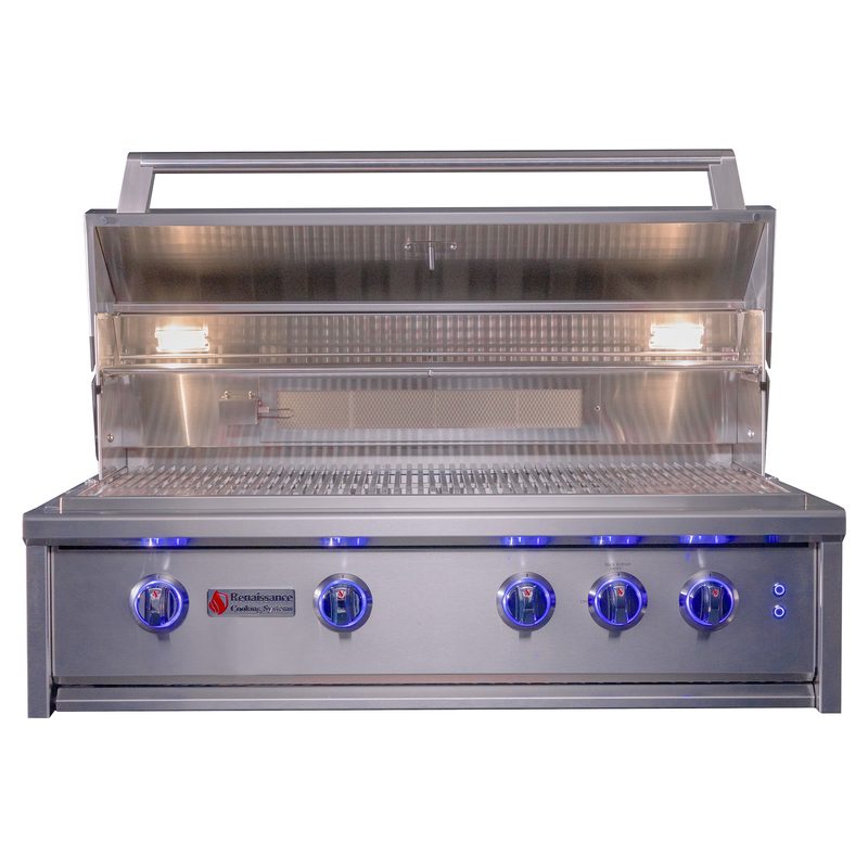 RCS 38-Inch Cutlass Elite Built-In Gas Grill CEG38 Open Hood Blue LED Knobs