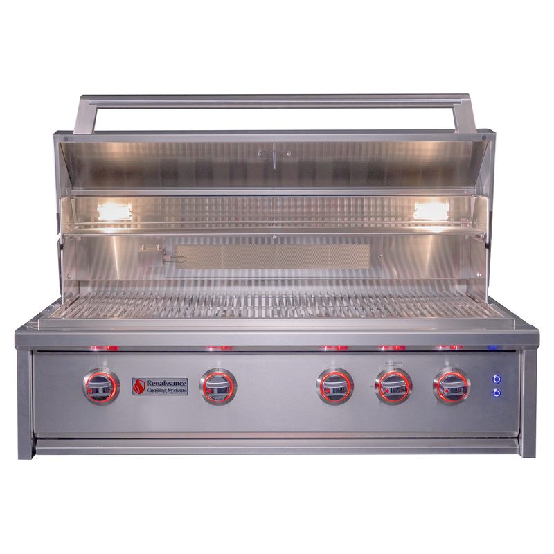 RCS 38-Inch Cutlass Elite Built-In Gas Grill CEG38 Open Hood Red LED Knobs