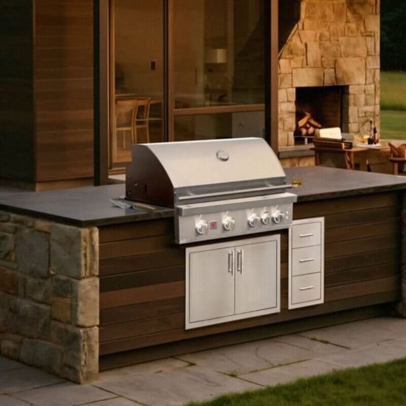 Summerset Quest Grill Outdoor Kitchen Island Evening Lifestyle