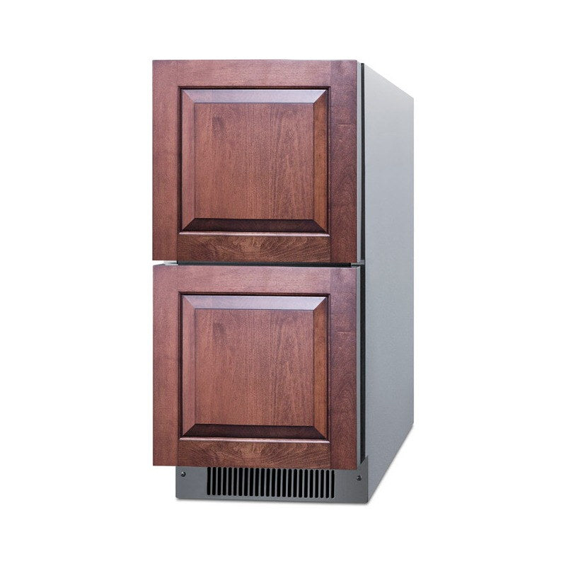 Angled view of the Summit ADRD15 with custom wood overlay panels