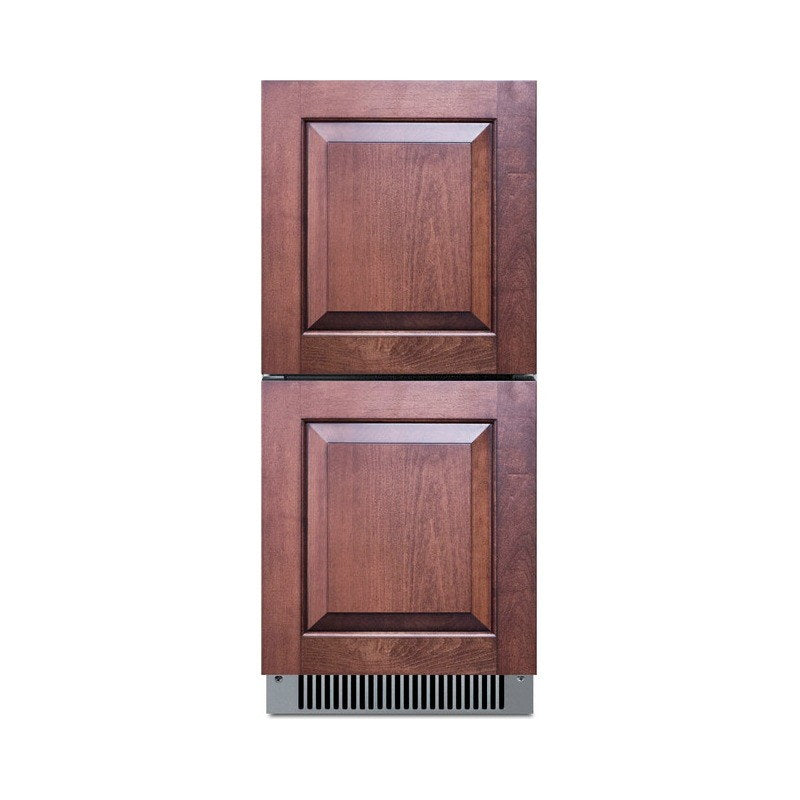 Front view of the Summit ADRD15 with custom wood overlay panels