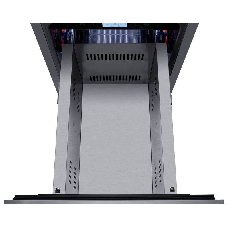 Open drawer of the Summit ADRD15 showing the stainless interior and digital display