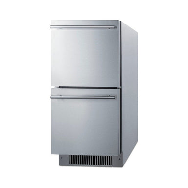 Angled view of the Summit ADRD15 15-inch ADA 2-drawer all-refrigerator with stainless drawers