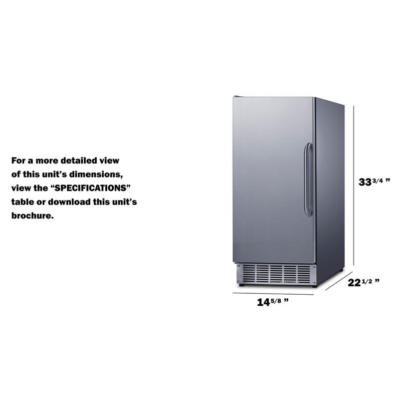 Summit BIM47OS 15-inch built-in outdoor clear icemaker, dimensioned line drawing