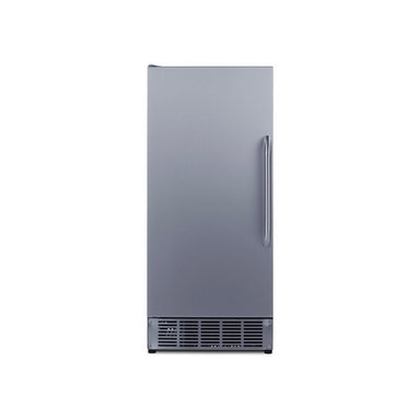 Summit BIM47OS 15-inch built-in outdoor clear icemaker, stainless steel cabinet and louvered grille, front view