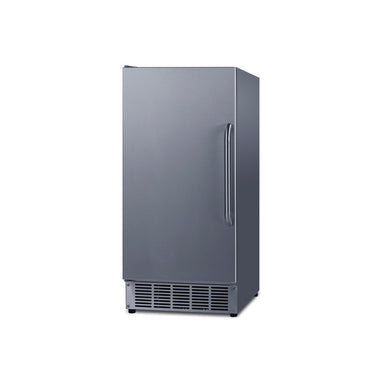 Summit BIM47OSADA 15-inch ADA height built-in outdoor clear icemaker, stainless steel cabinet, angled view