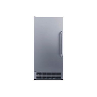 Summit BIM47OSADA 15-inch ADA height built-in outdoor clear icemaker, stainless steel cabinet and louvered grille, front view