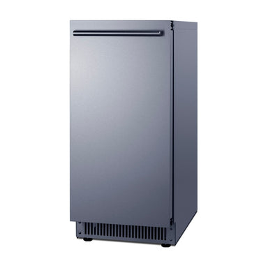 Summit BIM63OSADA 15-inch ADA height outdoor clear icemaker, stainless steel cabinet, angled view