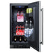 Summit SPR316OS 15-inch outdoor all-refrigerator, door open, stocked with food and drinks