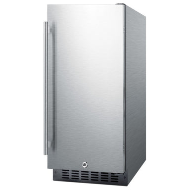 Summit SPR316OSCSS 15-inch outdoor all-stainless all-refrigerator, angled view