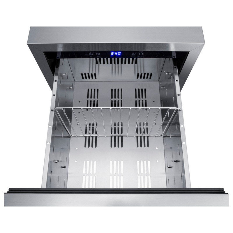Open drawer interior of the Summit ADRD18H34 with digital display
