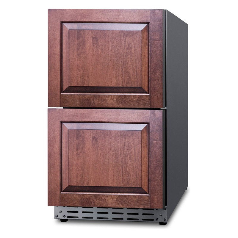 Angled view of the Summit ADRD18 with custom wood overlay panels